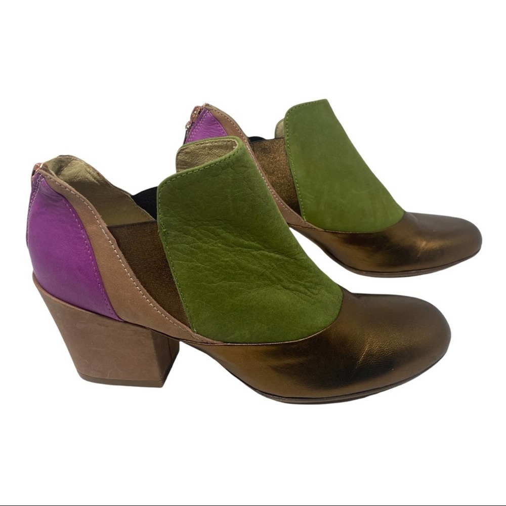 Eva & Claudi metallic colorblock leather suede ankle boots Made in Italy NEW